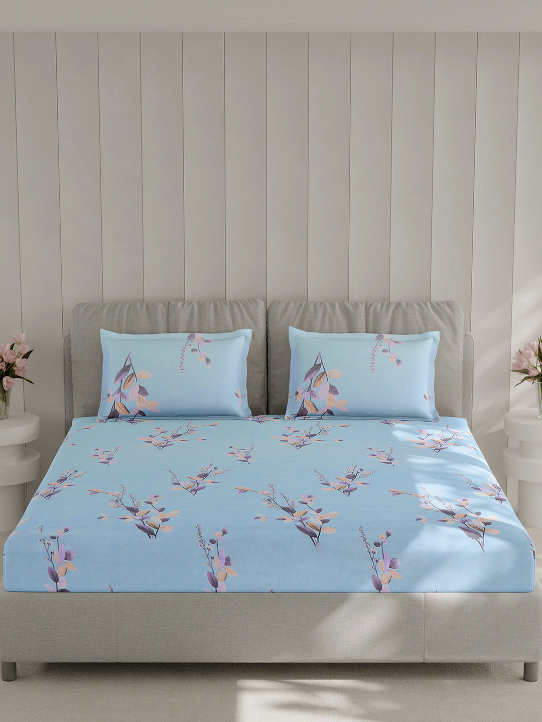 130 GSM Polyester Double Bed 1 Bedsheet with 2 Pillow Covers (Fashnik)