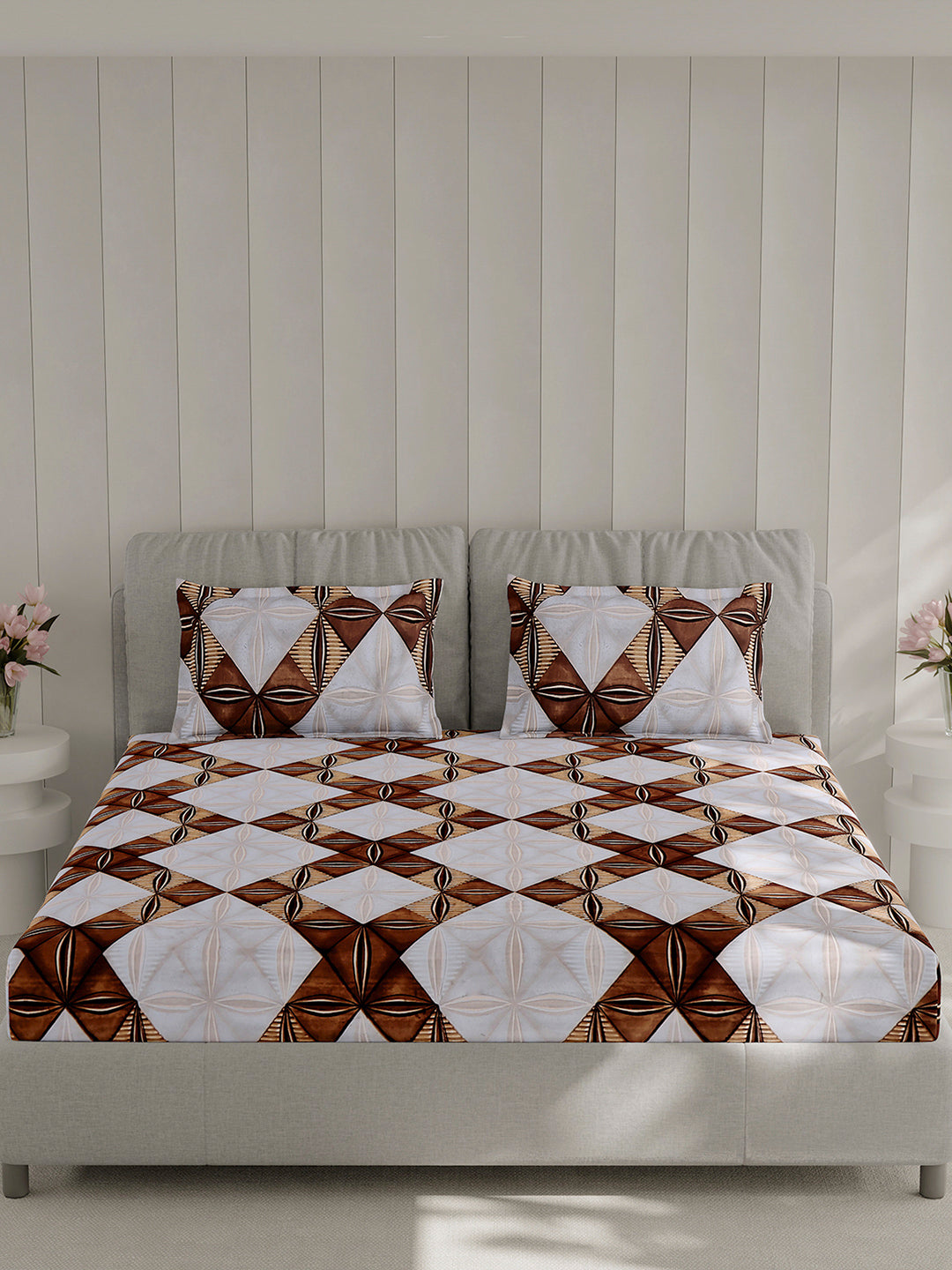 130 GSM Polyester Double Bed 1 Bedsheet with 2 Pillow Covers (Fashnik)