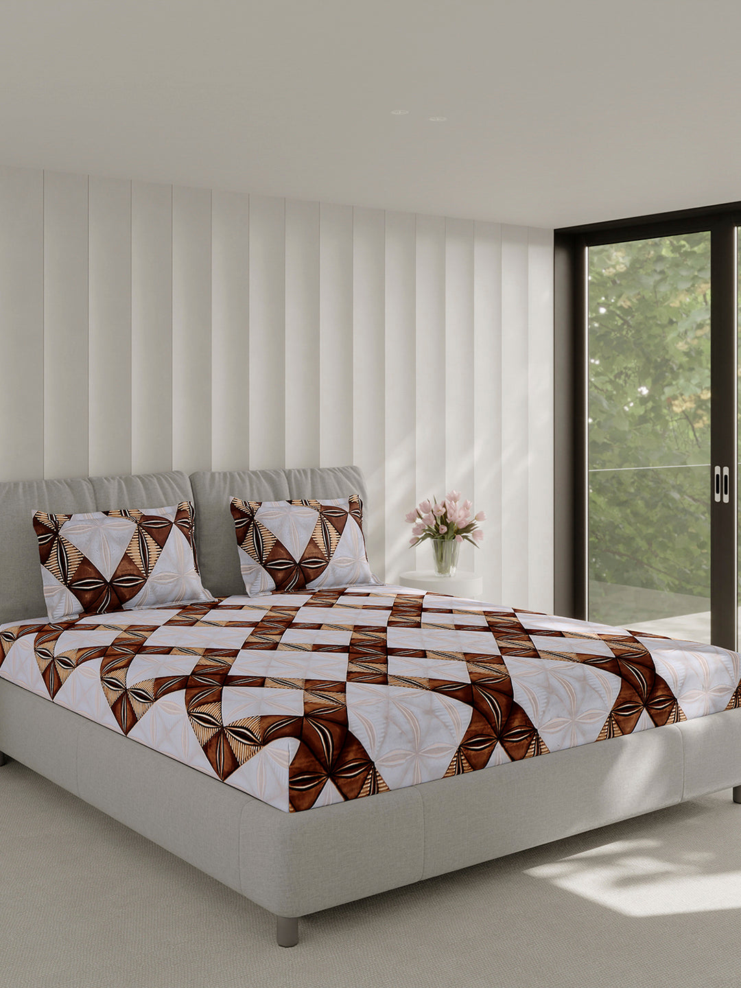 130 GSM Polyester Double Bed 1 Bedsheet with 2 Pillow Covers (Fashnik)