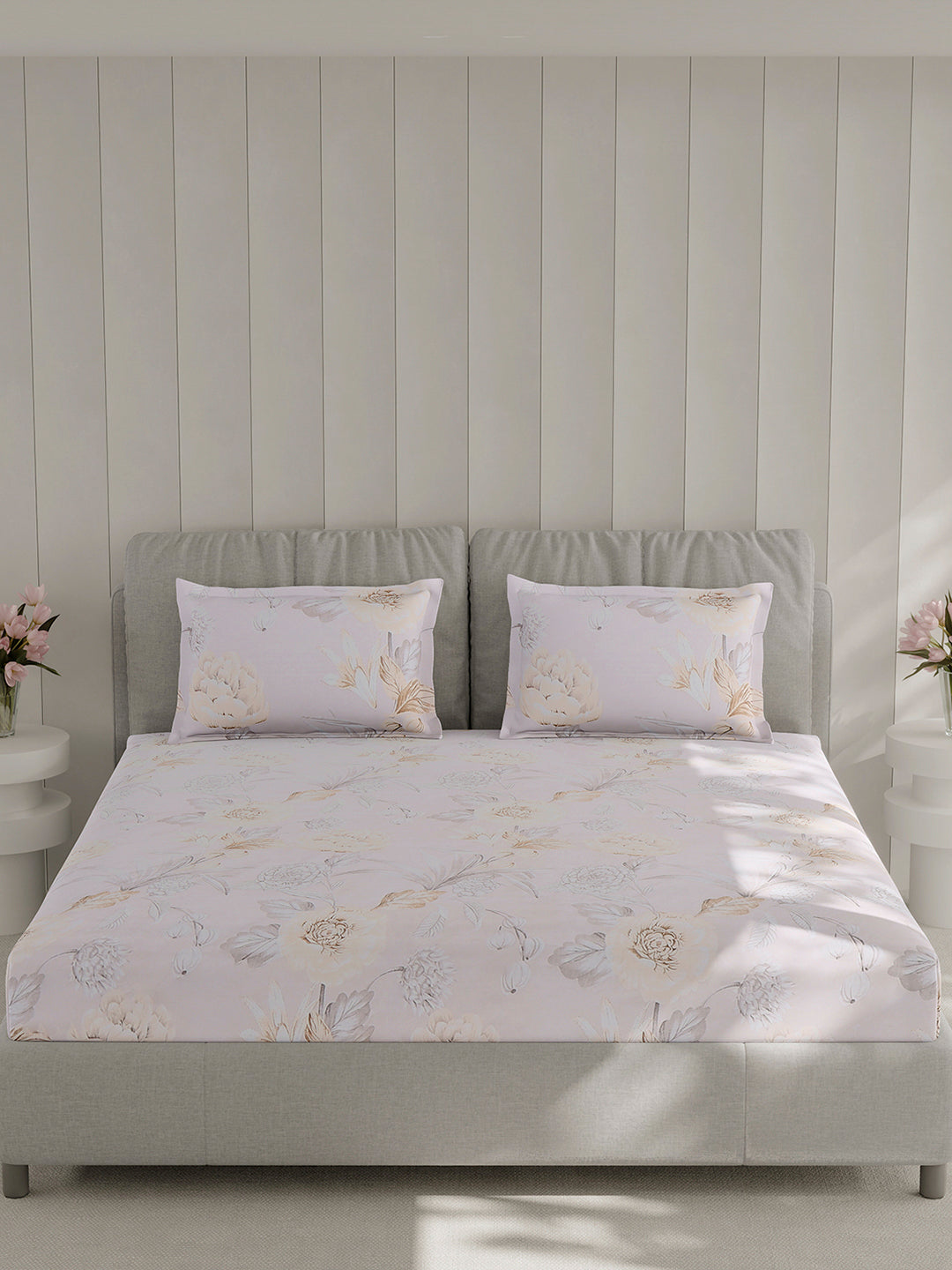 130 GSM Polyester Double Bed 1 Bedsheet with 2 Pillow Covers (Fashnik)