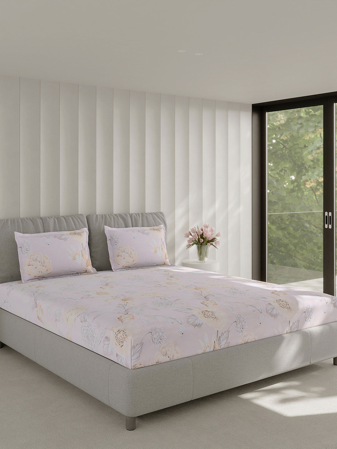 130 GSM Polyester Double Bed 1 Bedsheet with 2 Pillow Covers (Fashnik)