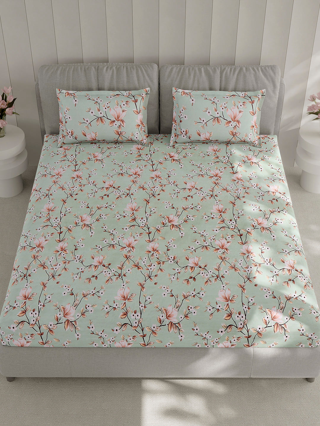 130 GSM Polyester Double Bed 1 Bedsheet with 2 Pillow Covers (Fashnik)