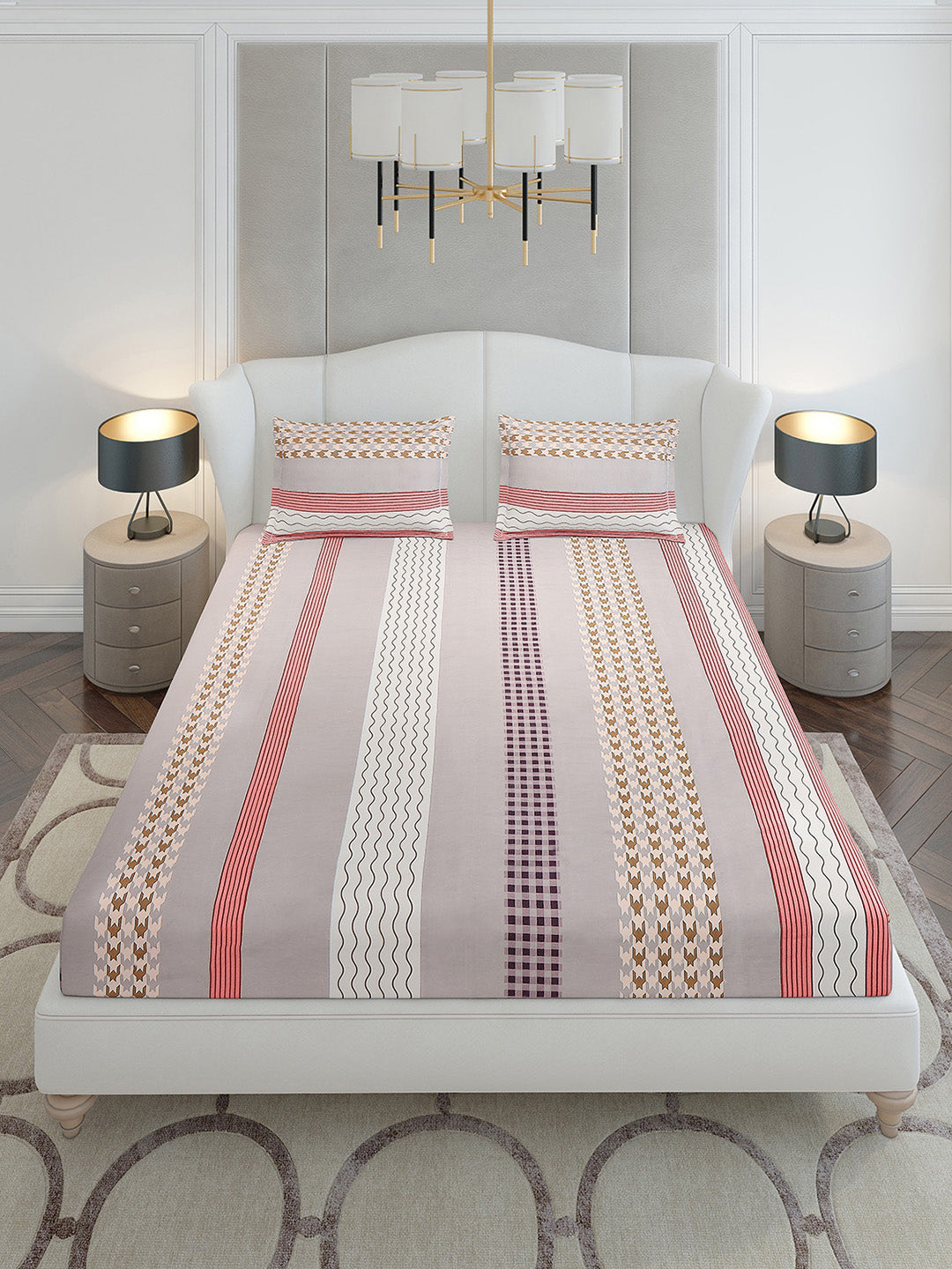 120 GSM Polyester Queen Size 1 Bedsheet with 2 Pillow Covers (Occasion)
