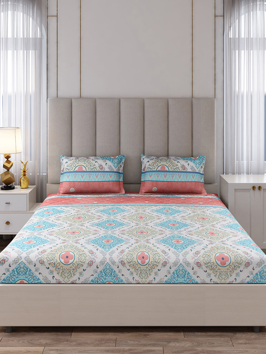 130 GSM Polyester King Size 1 Bedsheet with 2 Pillow Covers (Royal King)