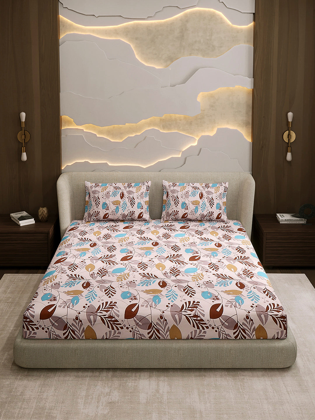 104 TC 100% Cotton Double Bed 1 Bedsheet with 2 Pillow Cover (Samriddhi)