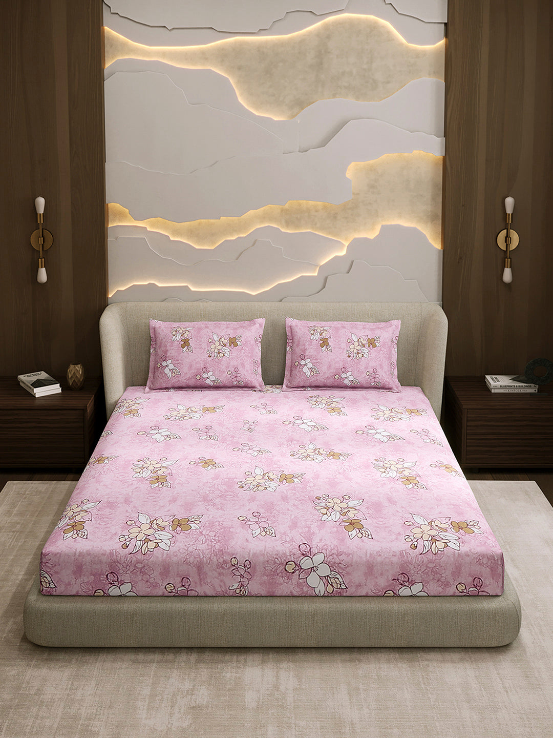 104 TC 100% Cotton Double Bed 1 Bedsheet with 2 Pillow Cover (Samriddhi)