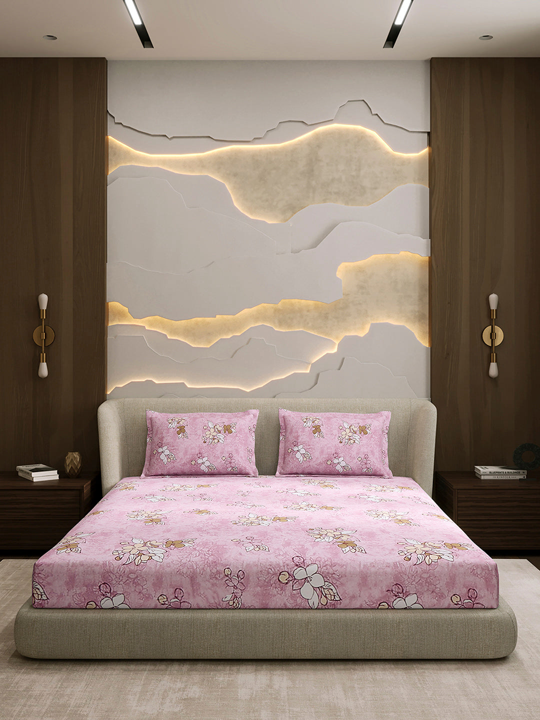 104 TC 100% Cotton Double Bed 1 Bedsheet with 2 Pillow Cover (Samriddhi)