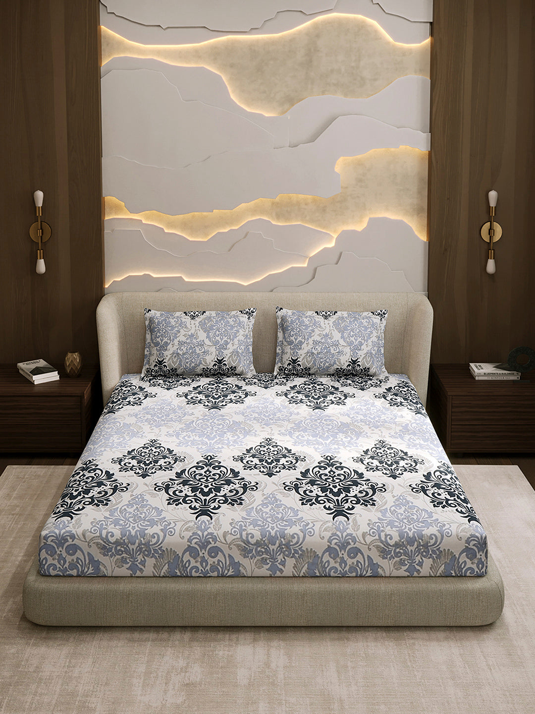 104 TC 100% Cotton Double Bed 1 Bedsheet with 2 Pillow Cover (Samriddhi)