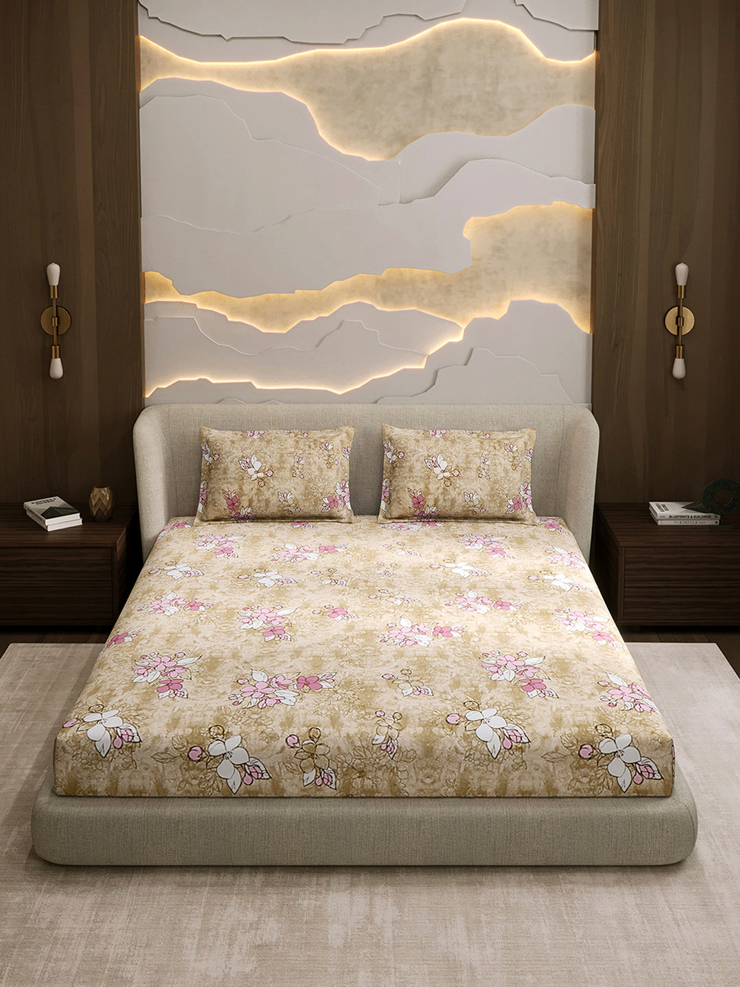 104 TC 100% Cotton Double Bed 1 Bedsheet with 2 Pillow Cover (Samriddhi)