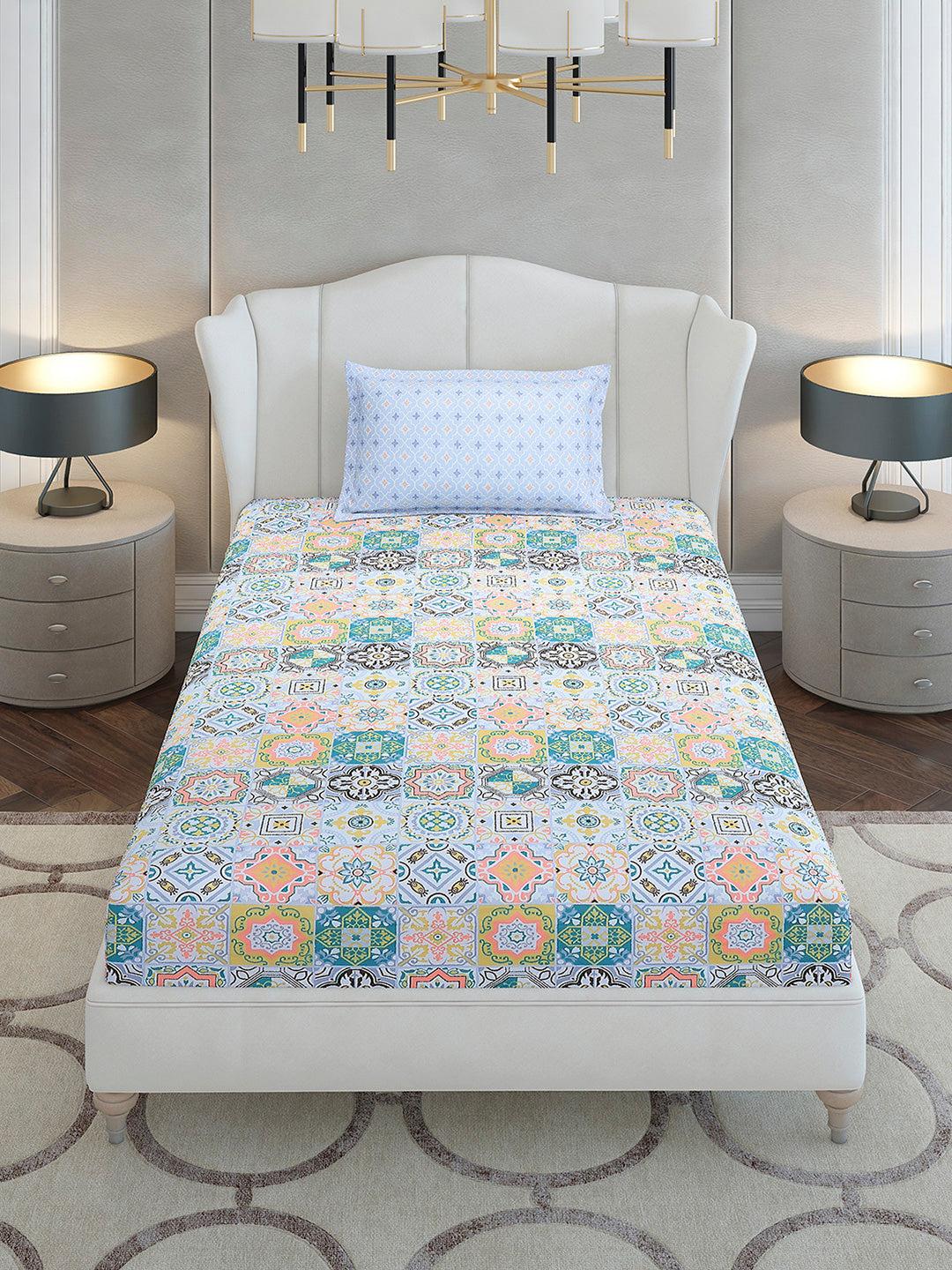 144 TC Cotton Single Bedsheet with 1 Pillow Cover (Solstice)