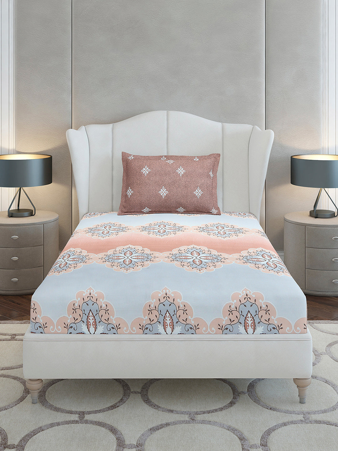 144 TC Cotton Single Bedsheet with 1 Pillow Cover (Solstice)