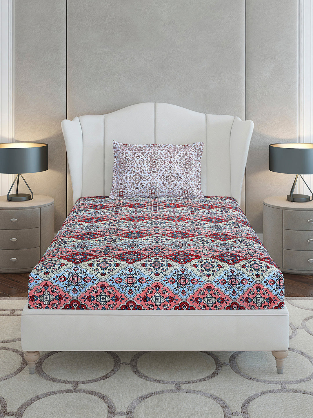 144 TC Cotton Single Bedsheet with 1 Pillow Cover (Solstice)