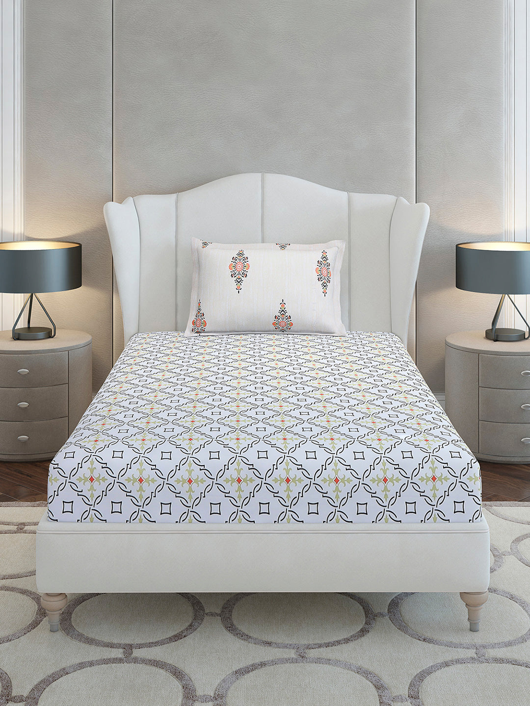 144 TC Cotton Single Bedsheet with 1 Pillow Cover (Solstice)