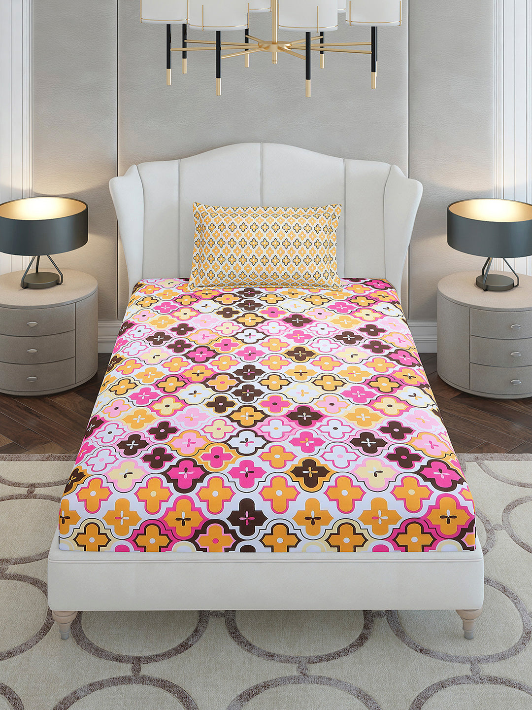 144 TC Cotton Single Bedsheet with 1 Pillow Cover (Solstice)