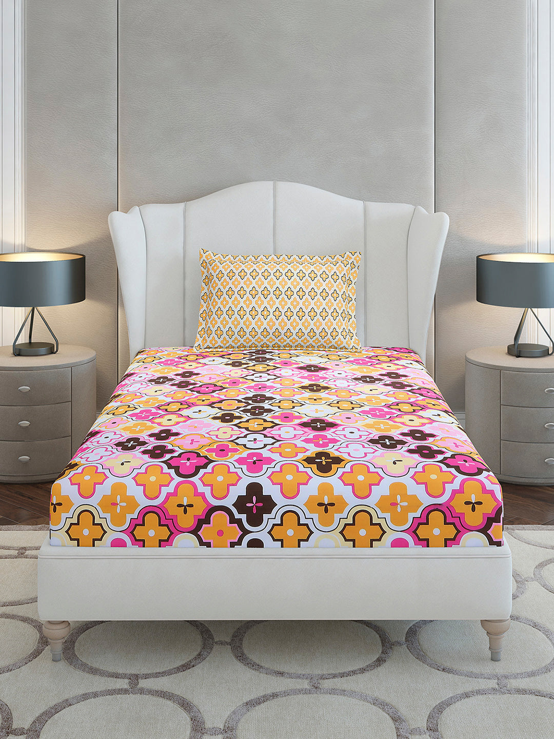 144 TC Cotton Single Bedsheet with 1 Pillow Cover (Solstice)