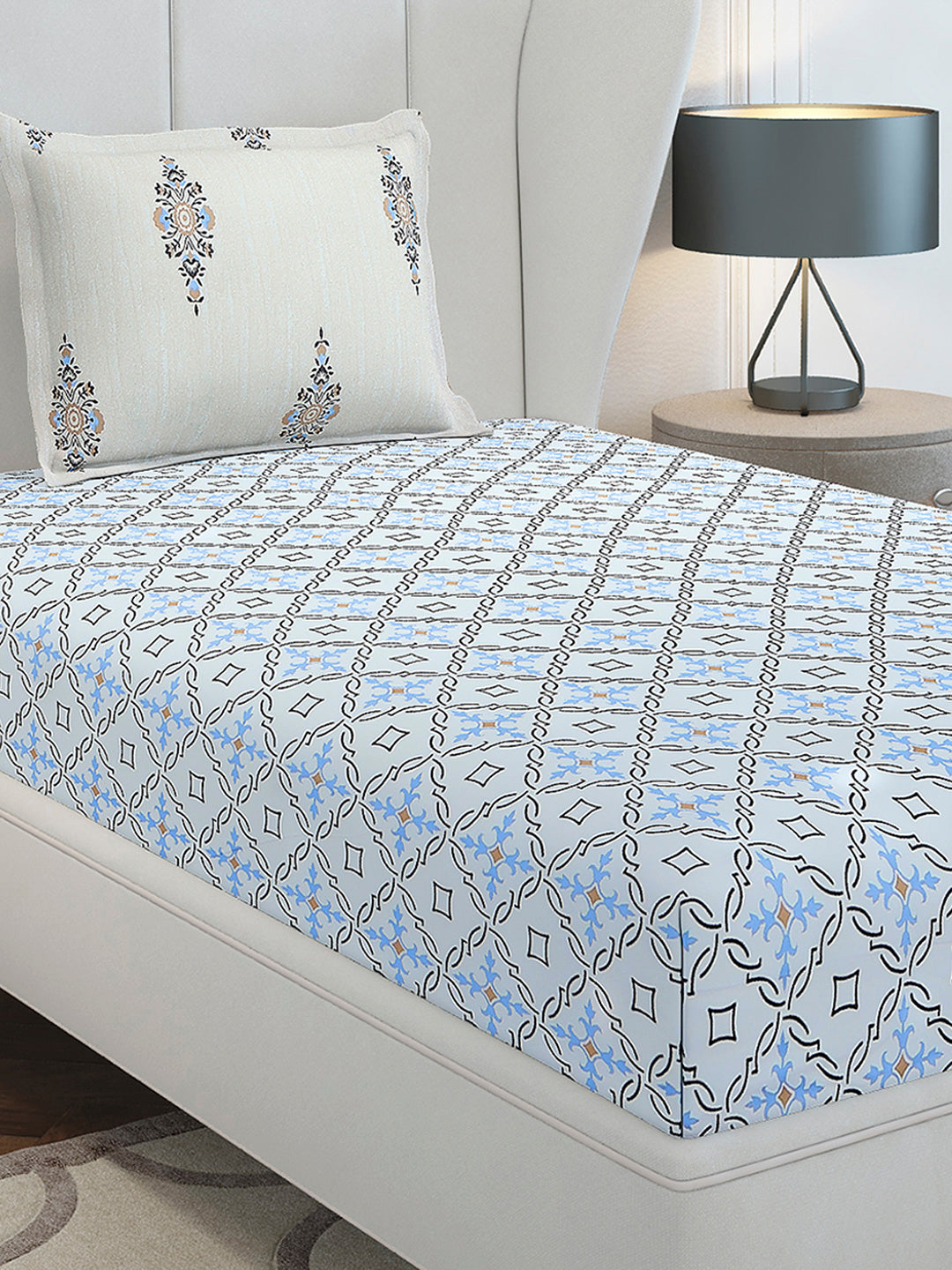 144 TC Cotton Single Bedsheet with 1 Pillow Cover (Solstice)