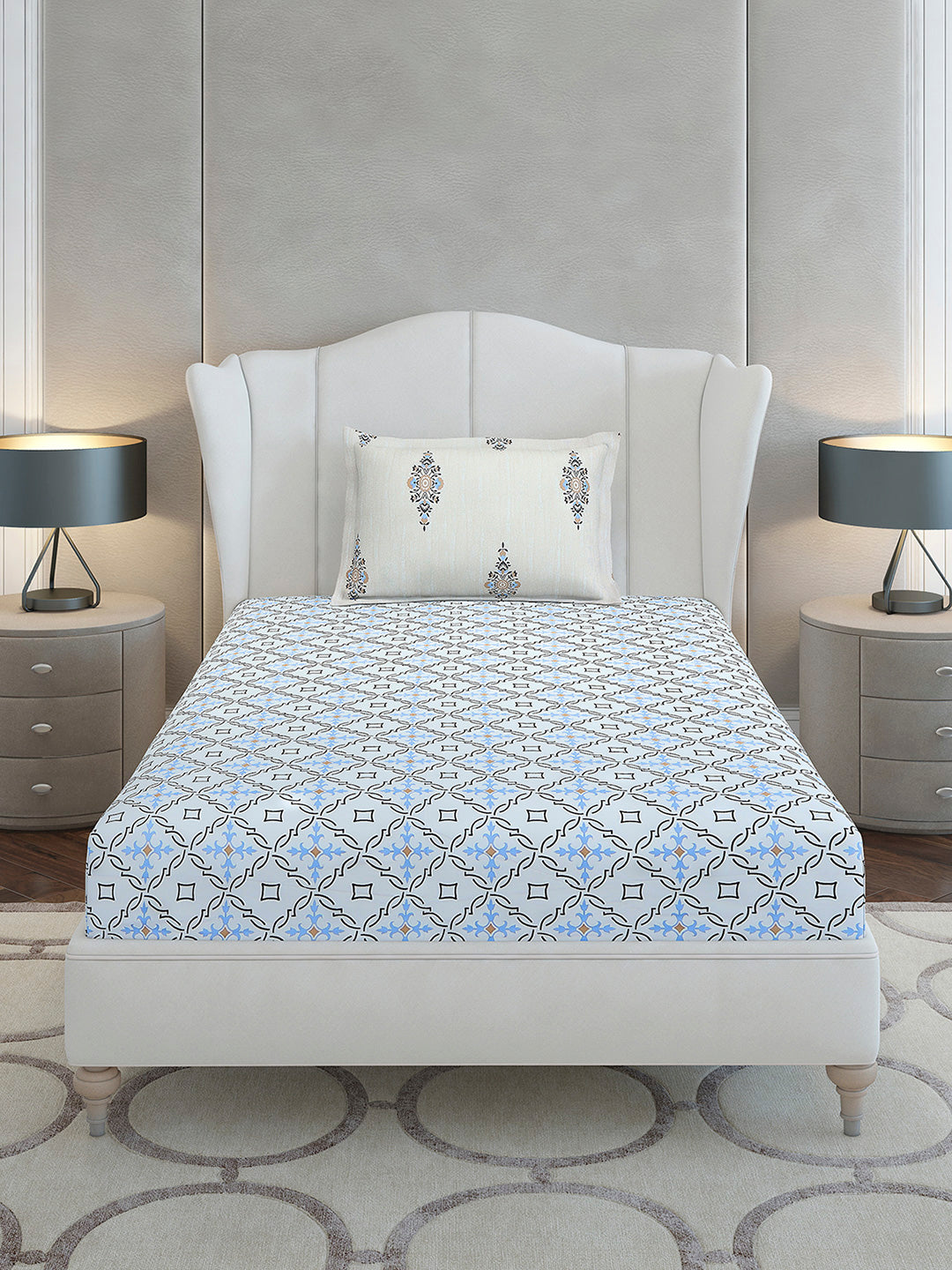 144 TC Cotton Single Bedsheet with 1 Pillow Cover (Solstice)