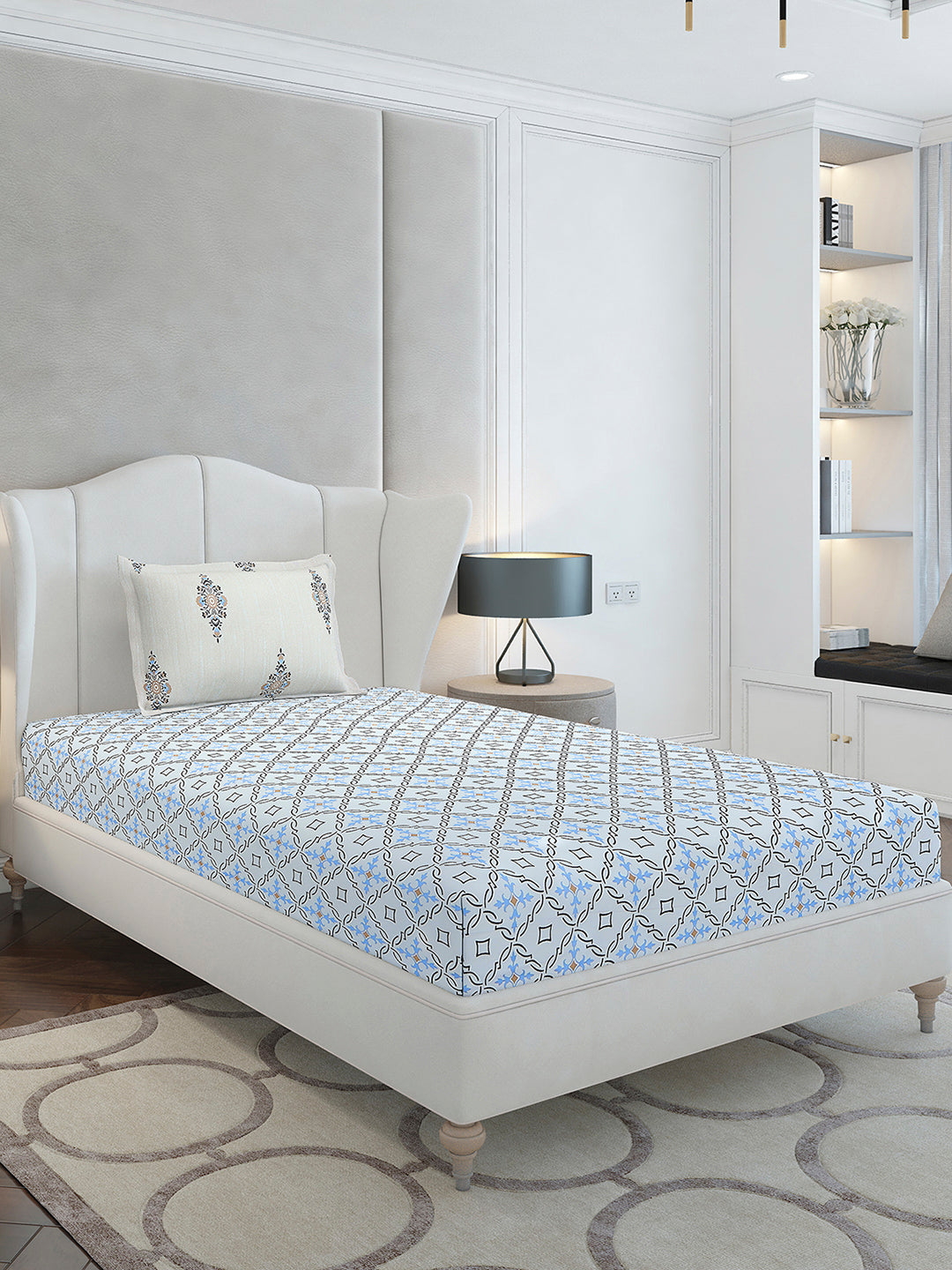 144 TC Cotton Single Bedsheet with 1 Pillow Cover (Solstice)