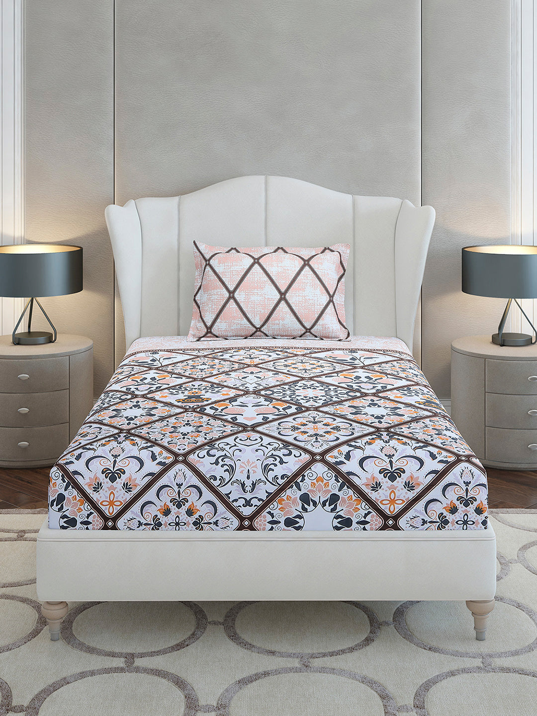 144 TC Cotton Single Bedsheet with 1 Pillow Cover (Solstice)