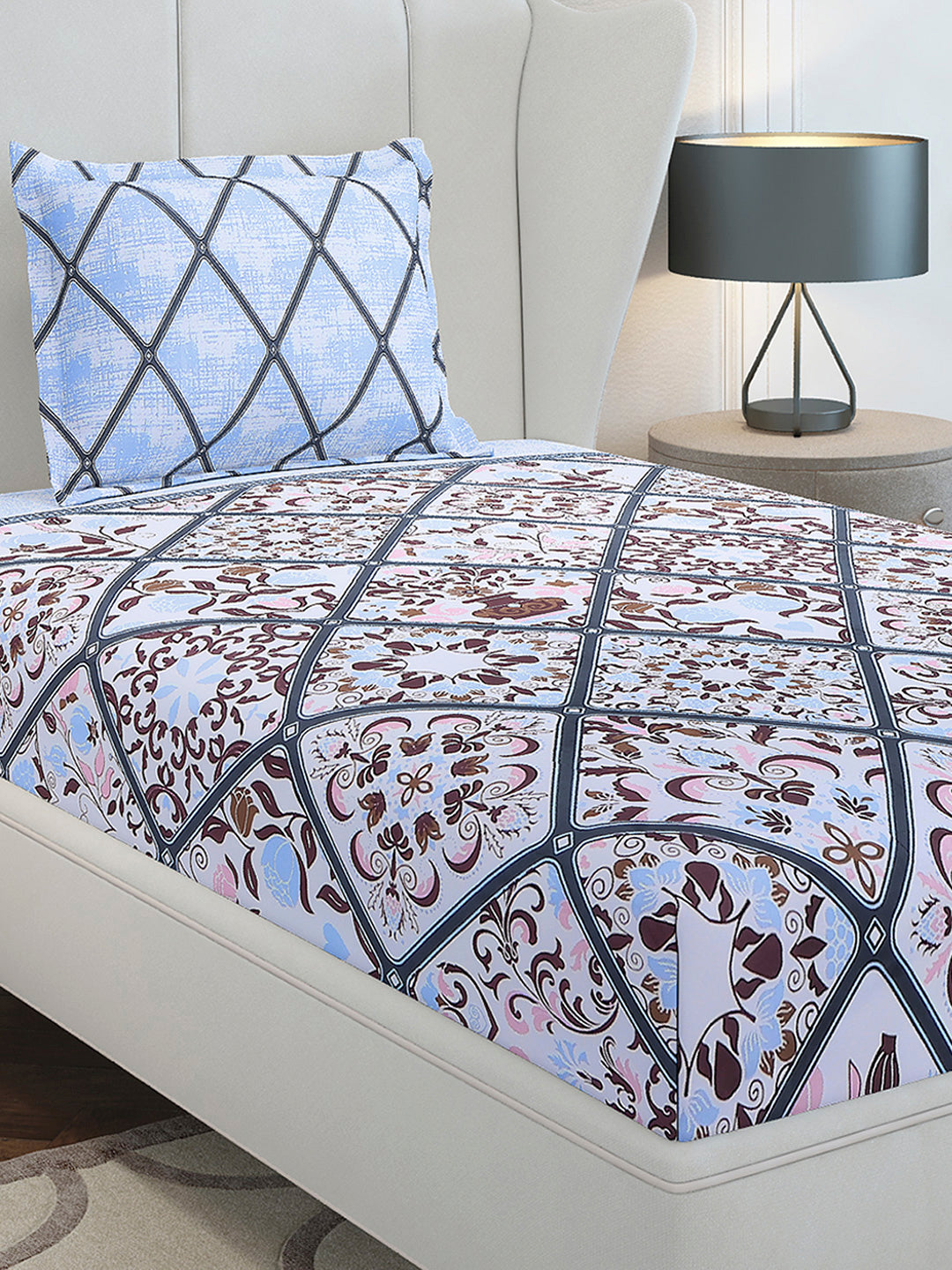 144 TC Cotton Single Bedsheet with 1 Pillow Cover (Solstice)