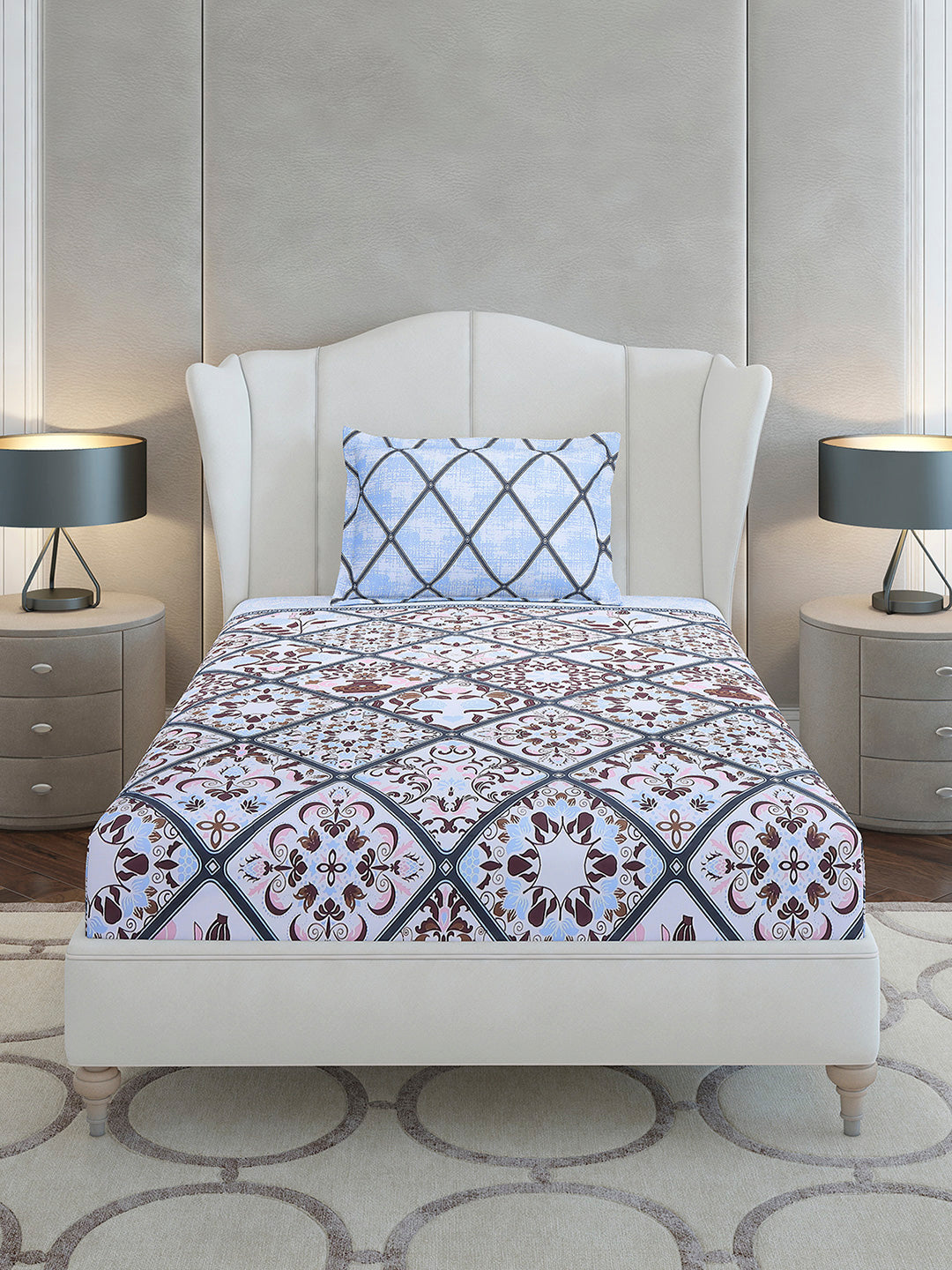 144 TC Cotton Single Bedsheet with 1 Pillow Cover (Solstice)