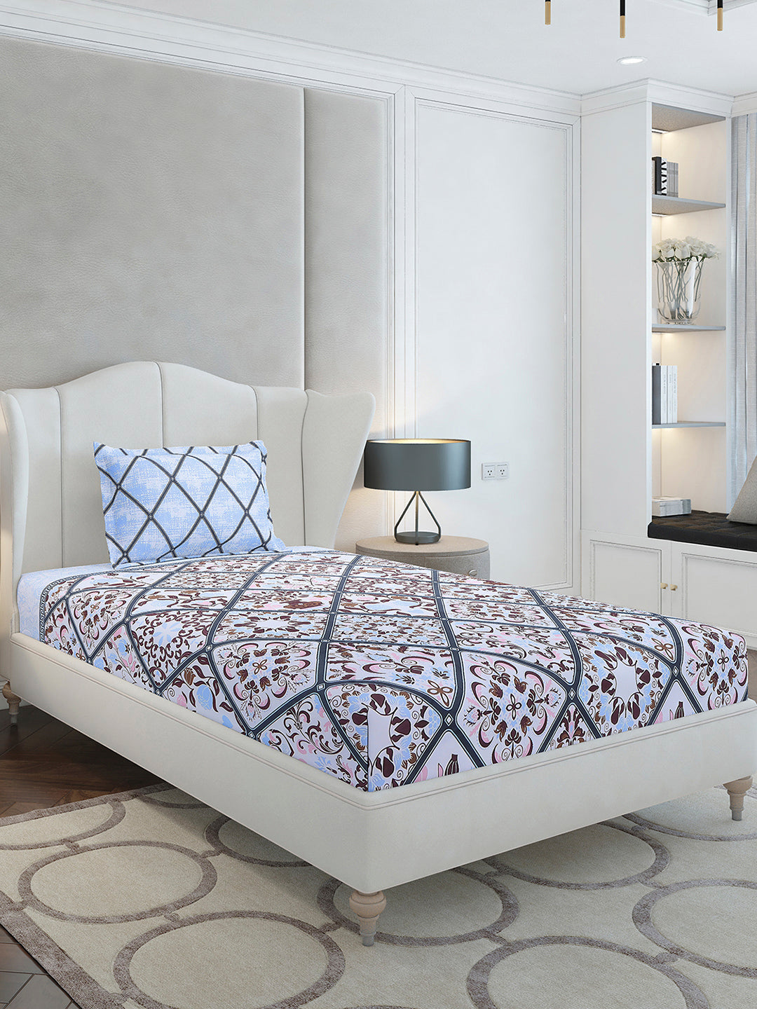 144 TC Cotton Single Bedsheet with 1 Pillow Cover (Solstice)