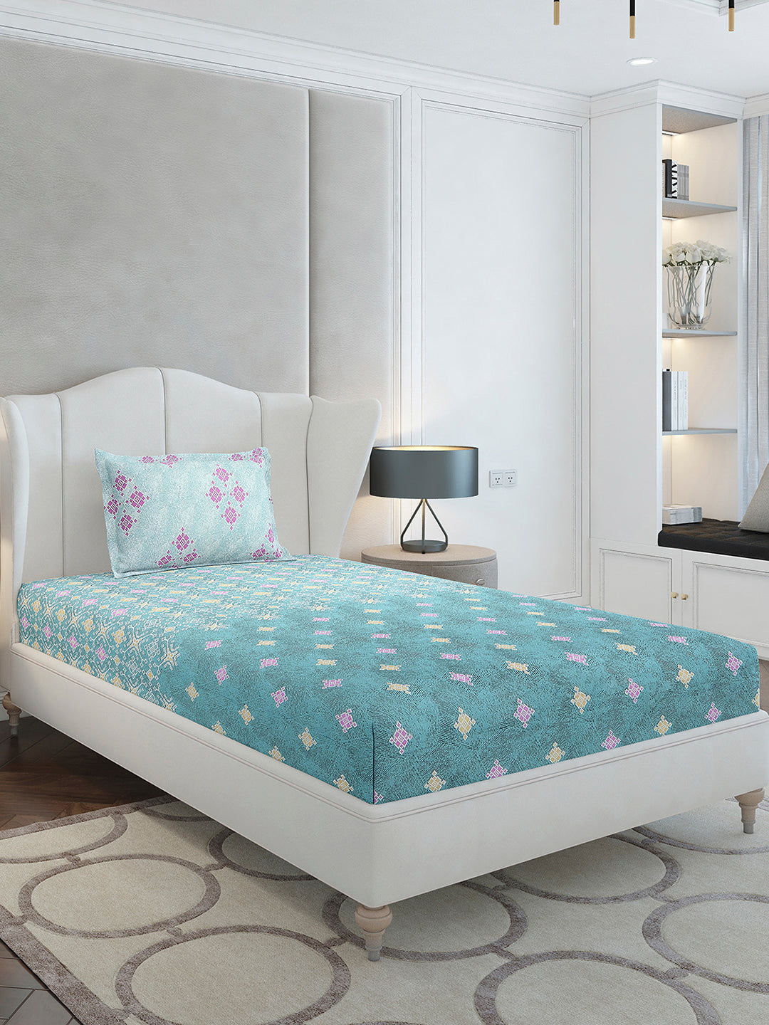 144 TC Cotton Single Bedsheet with 1 Pillow Cover (Solstice)