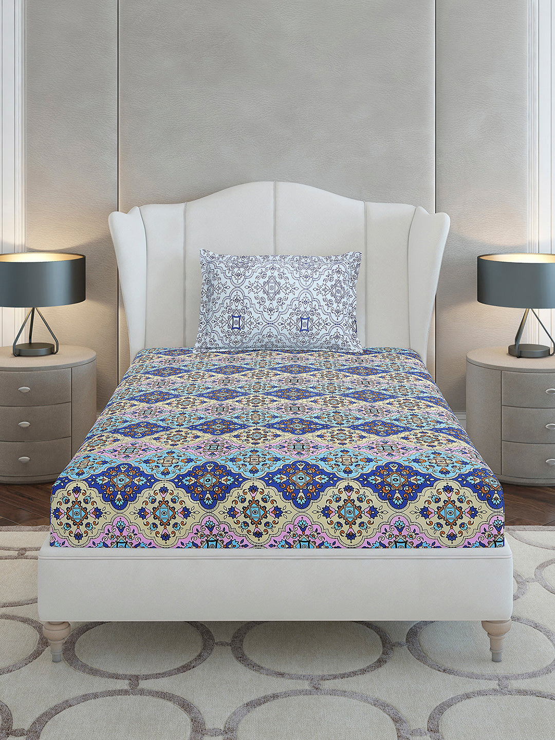 144 TC Cotton Single Bedsheet with 1 Pillow Cover (Solstice)