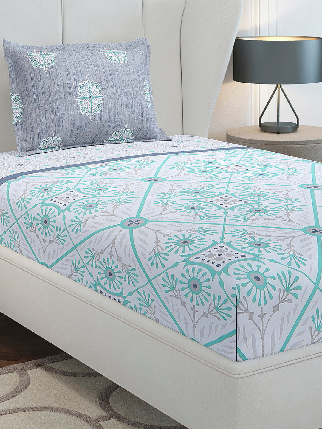 144 TC Cotton Single Bedsheet with 1 Pillow Cover (Solstice)