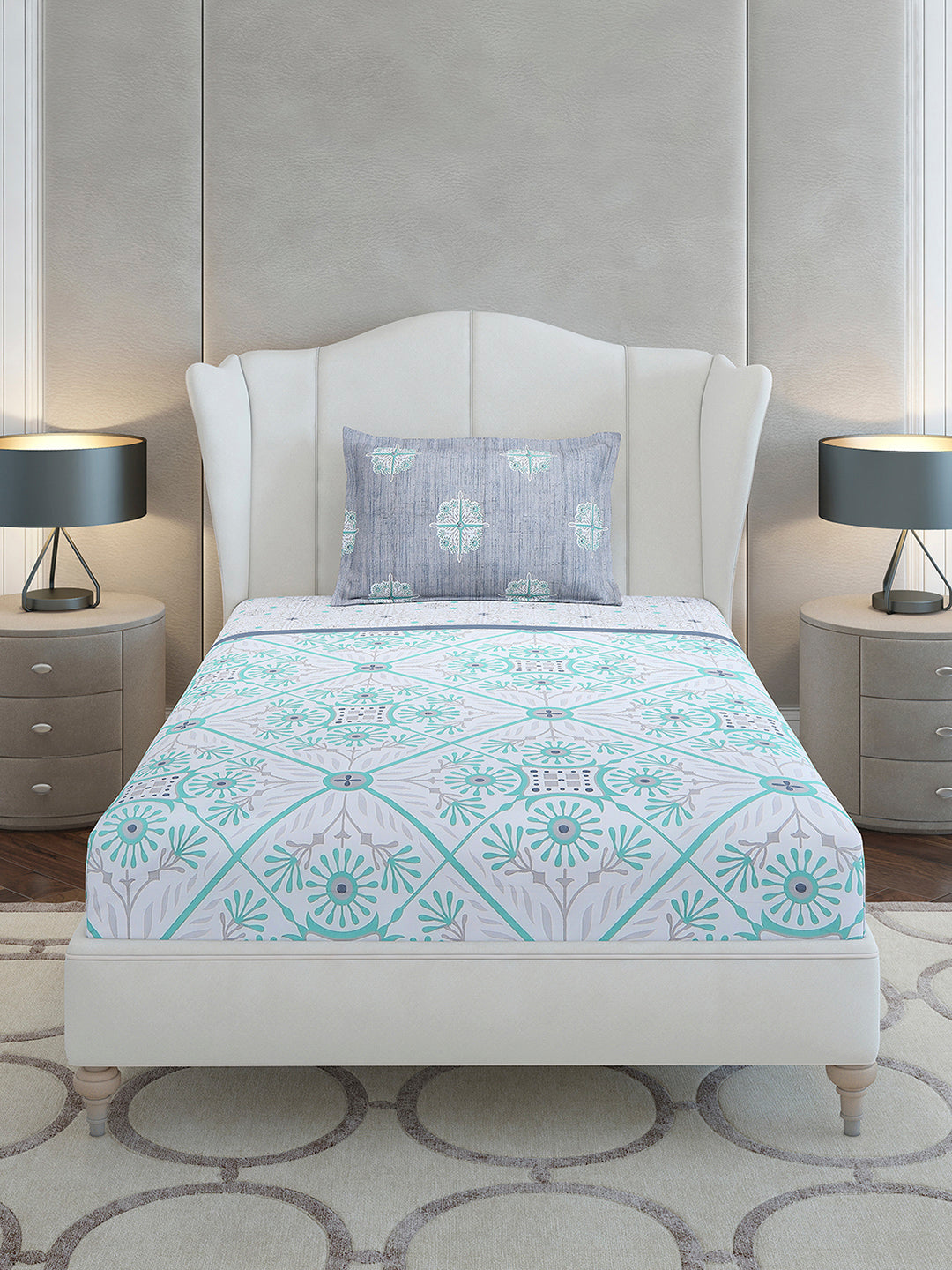 144 TC Cotton Single Bedsheet with 1 Pillow Cover (Solstice)