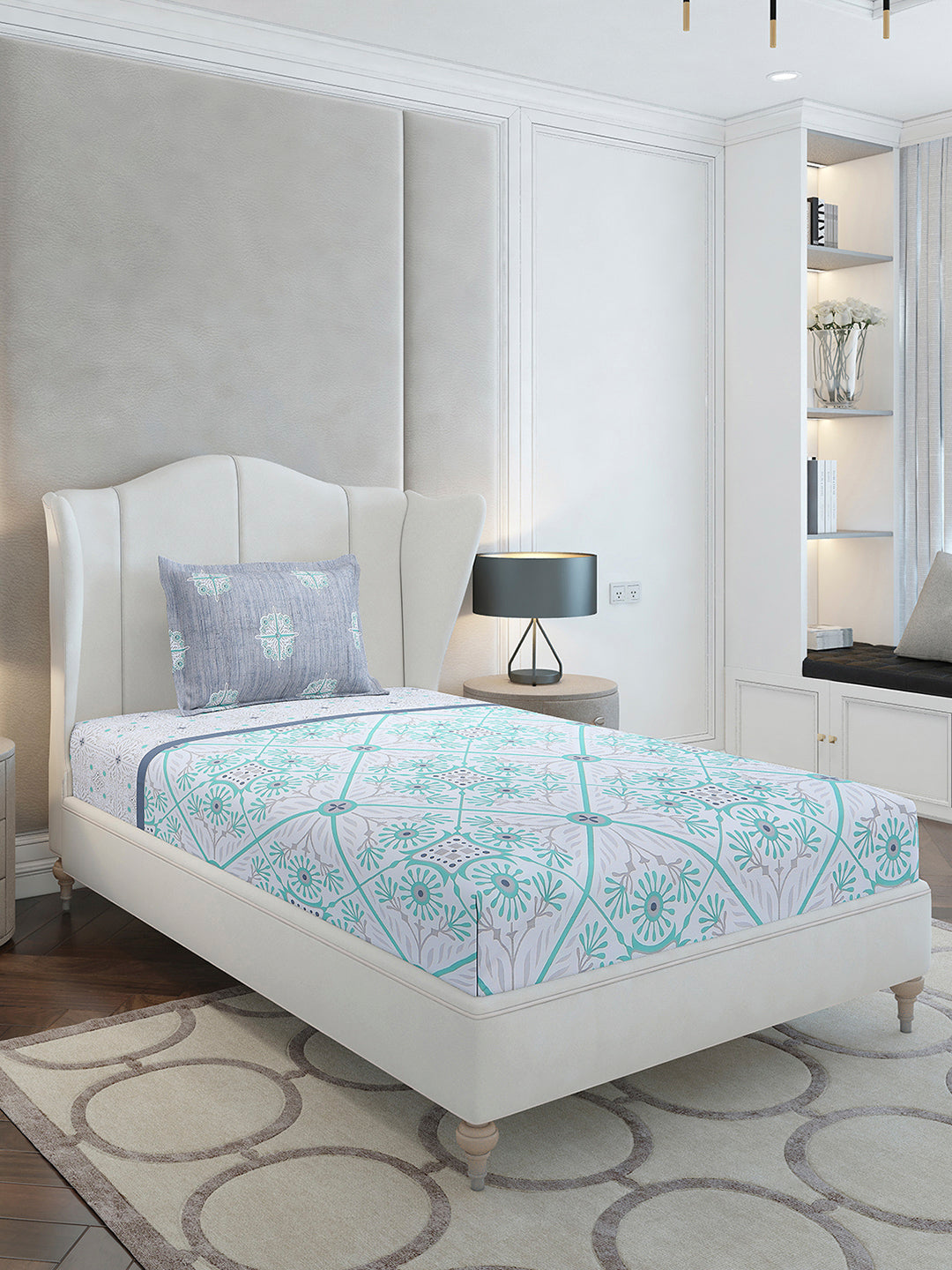 144 TC Cotton Single Bedsheet with 1 Pillow Cover (Solstice)