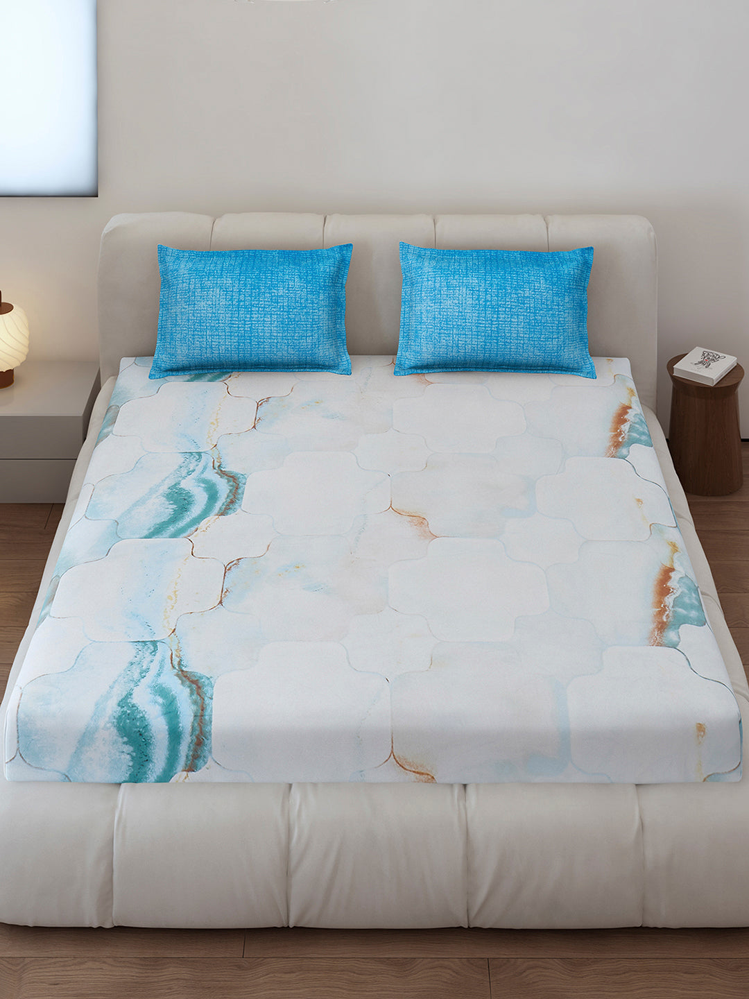 130 GSM Polyester King Size 1 Bedsheet with 2 Pillow Covers (Stanley)