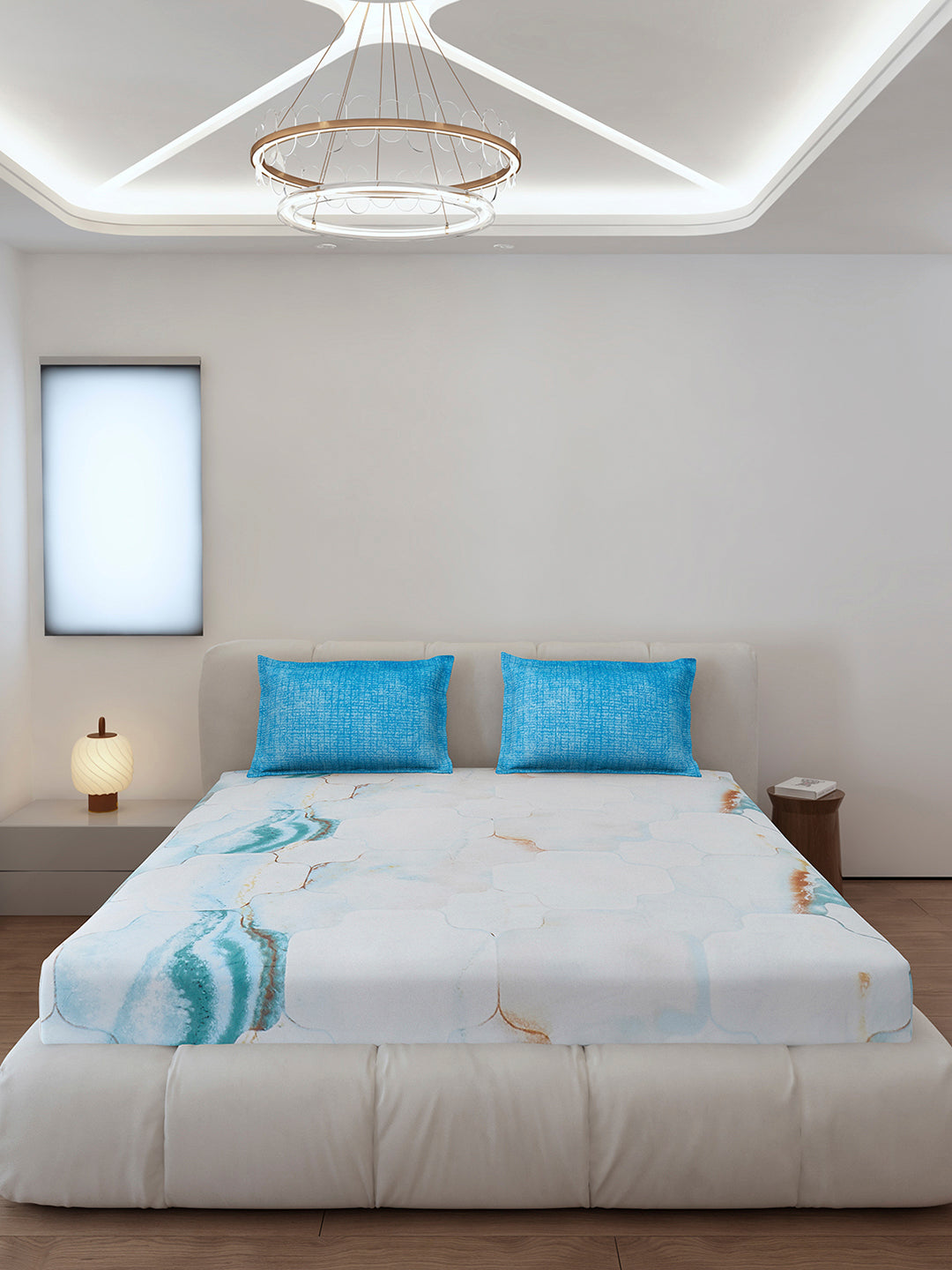 130 GSM Polyester King Size 1 Bedsheet with 2 Pillow Covers (Stanley)