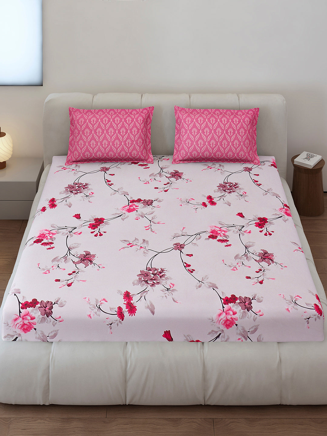 130 GSM Polyester King Size 1 Bedsheet with 2 Pillow Covers (Stanley)