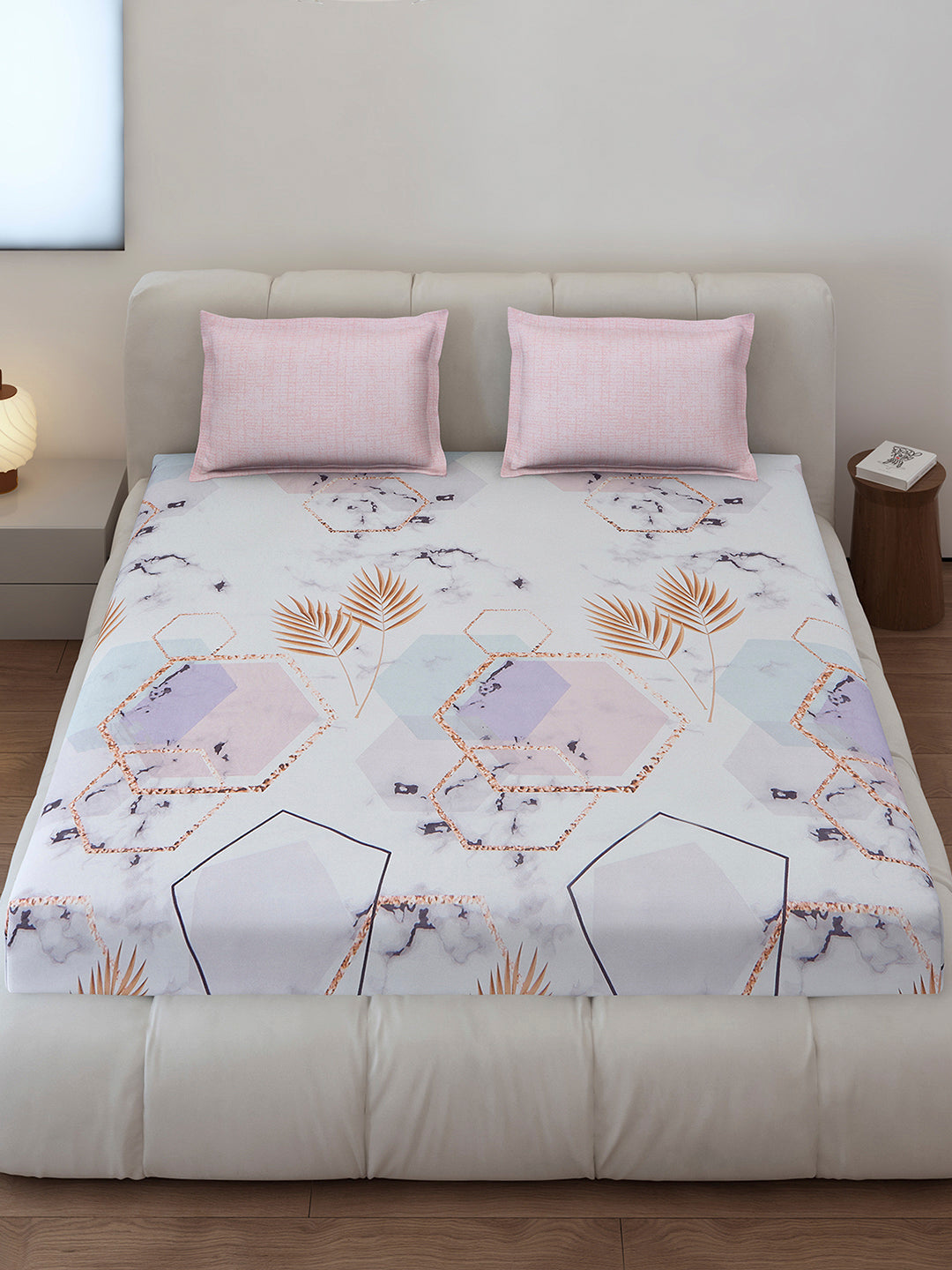 130 GSM Polyester King Size 1 Bedsheet with 2 Pillow Covers (Stanley)