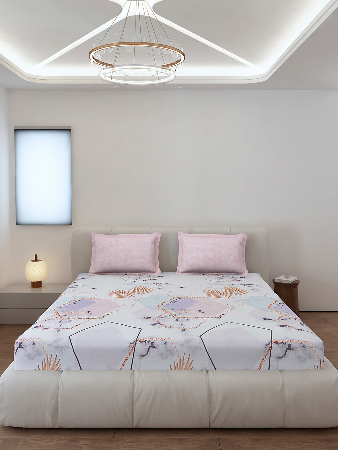 130 GSM Polyester King Size 1 Bedsheet with 2 Pillow Covers (Stanley)