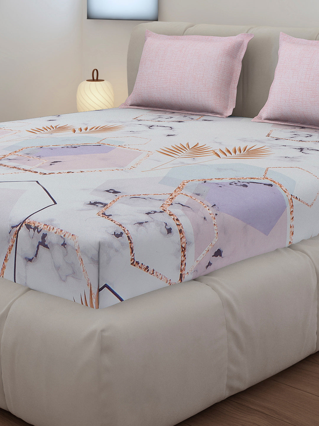 130 GSM Polyester King Size 1 Bedsheet with 2 Pillow Covers (Stanley)