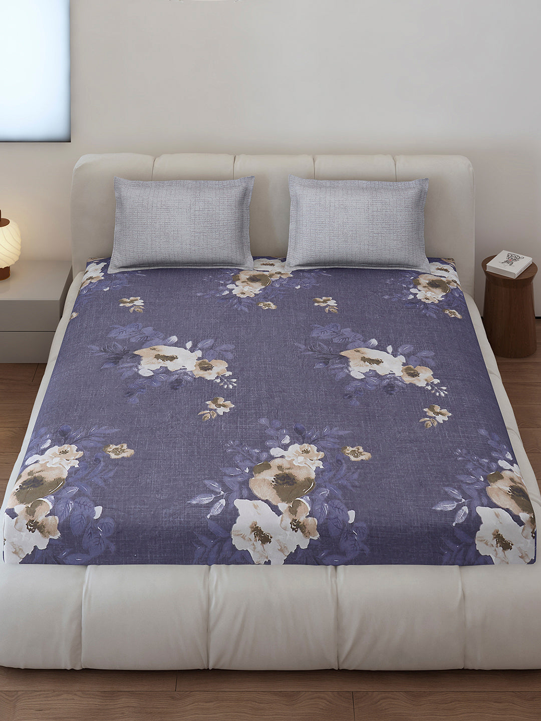 130 GSM Polyester King Size 1 Bedsheet with 2 Pillow Covers (Stanley)