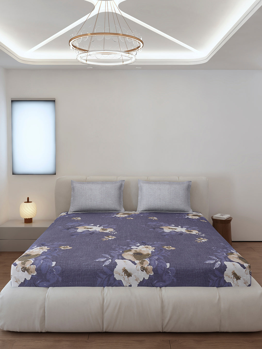 130 GSM Polyester King Size 1 Bedsheet with 2 Pillow Covers (Stanley)