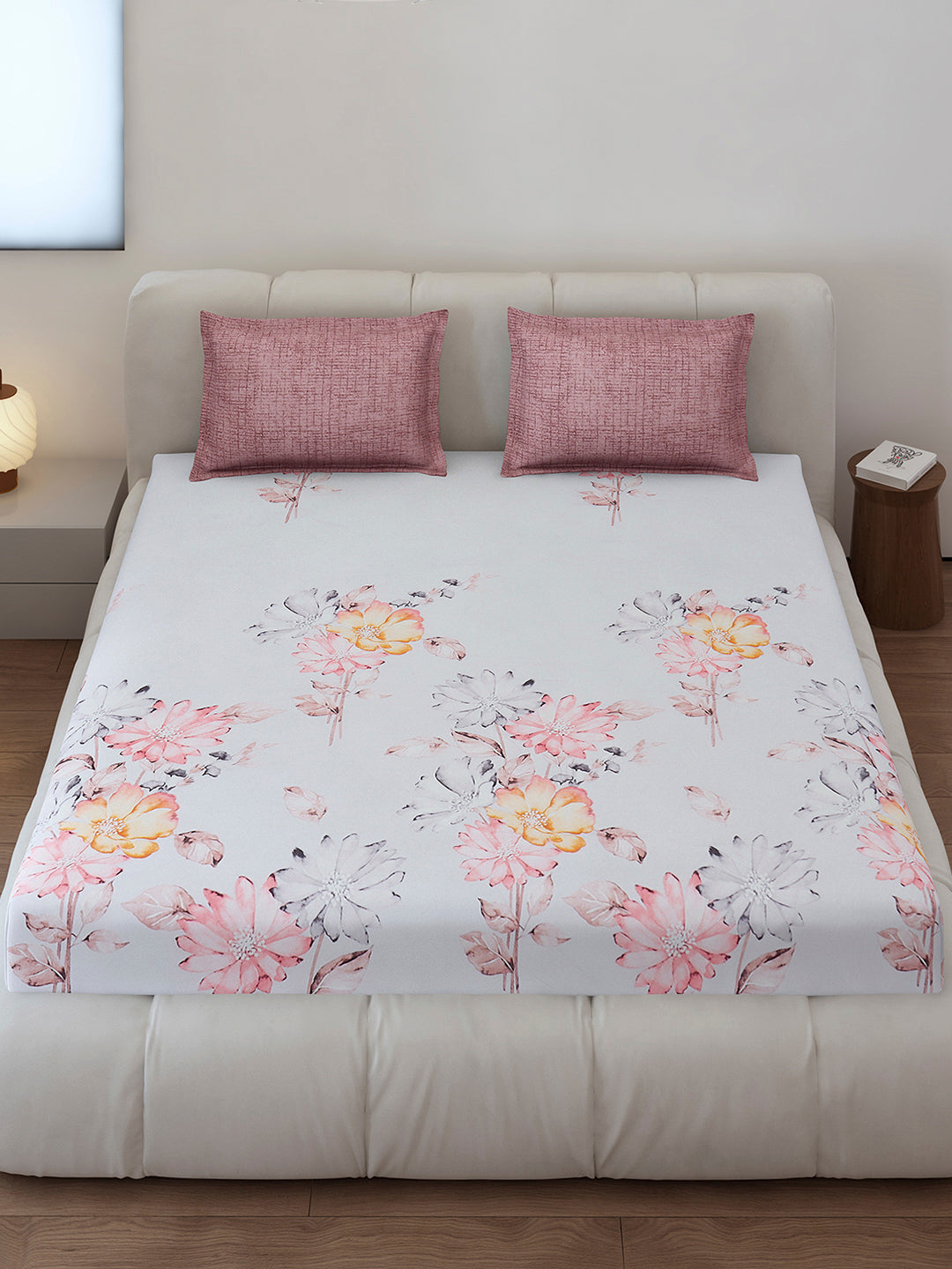 130 GSM Polyester King Size 1 Bedsheet with 2 Pillow Covers (Stanley)