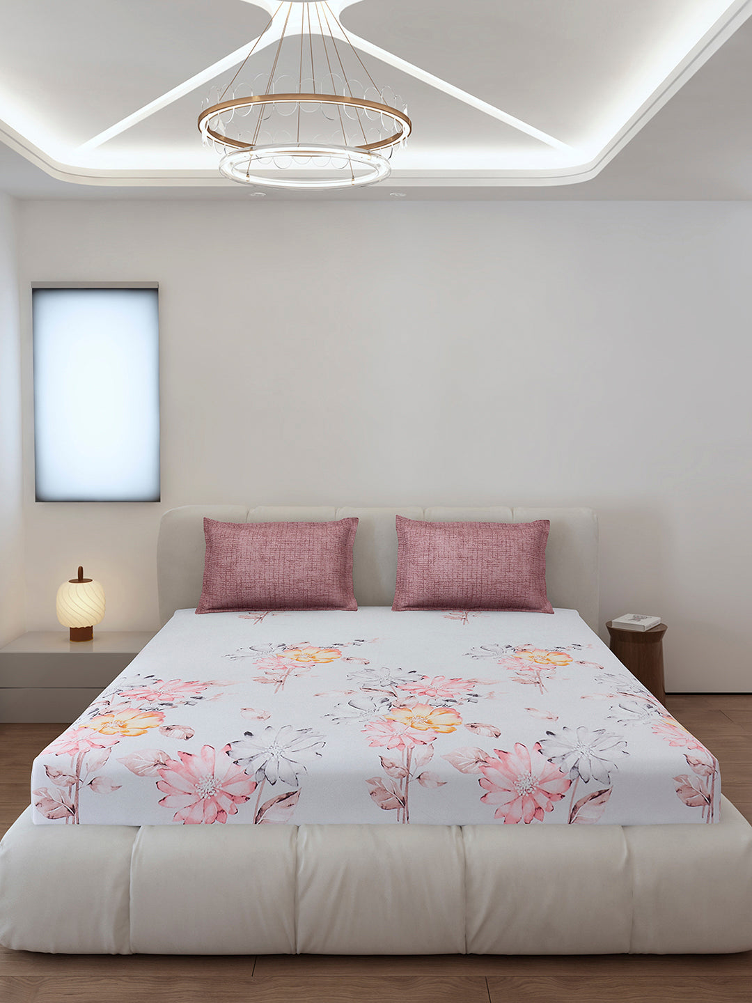 130 GSM Polyester King Size 1 Bedsheet with 2 Pillow Covers (Stanley)