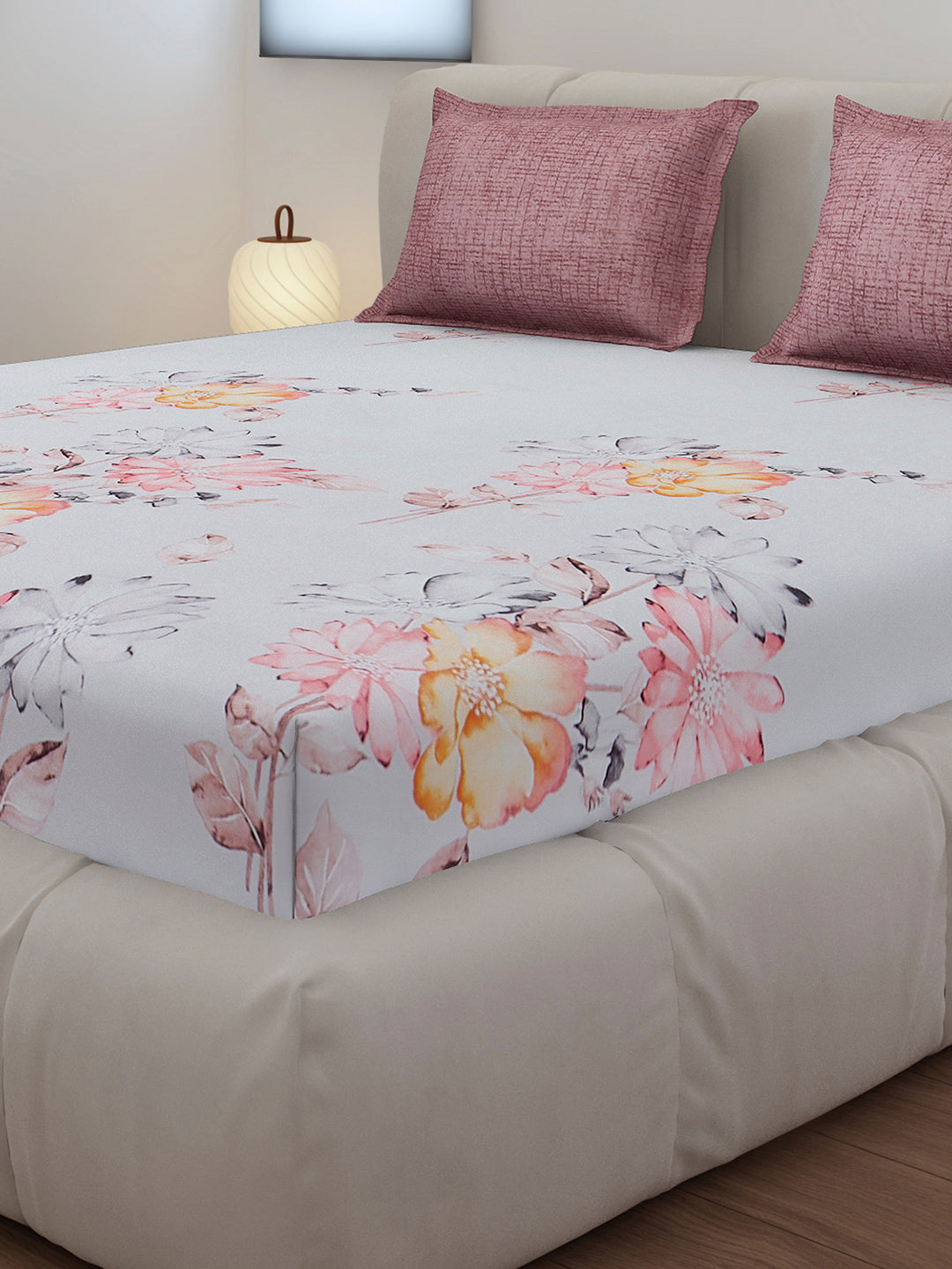 130 GSM Polyester King Size 1 Bedsheet with 2 Pillow Covers (Stanley)