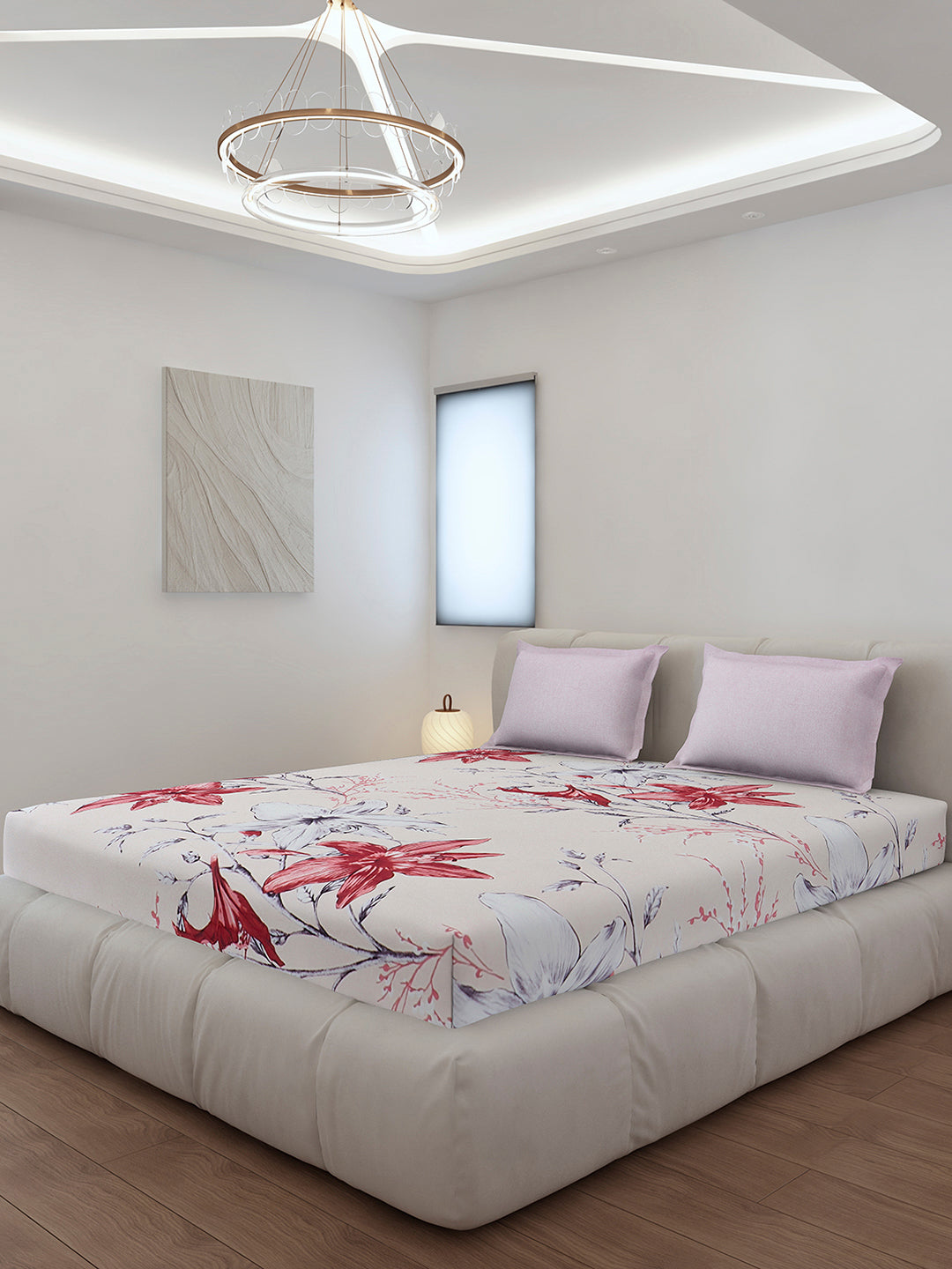 130 GSM Polyester King Size 1 Bedsheet with 2 Pillow Covers (Stanley)