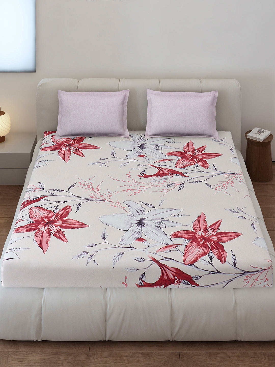 130 GSM Polyester King Size 1 Bedsheet with 2 Pillow Covers (Stanley)