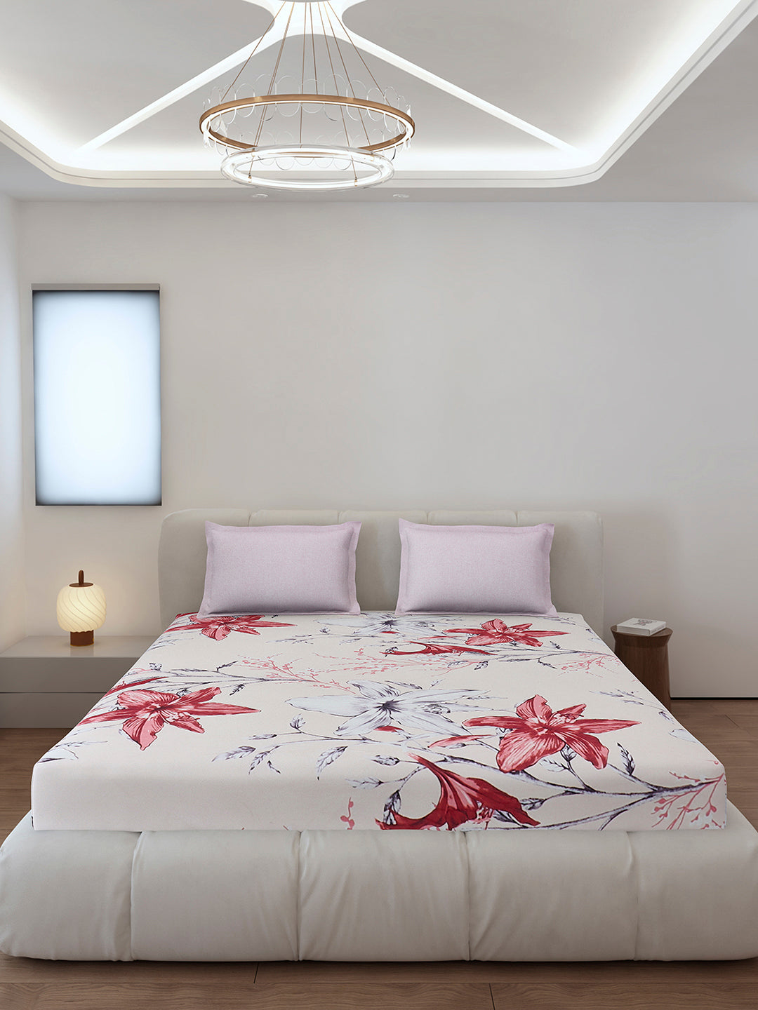 130 GSM Polyester King Size 1 Bedsheet with 2 Pillow Covers (Stanley)