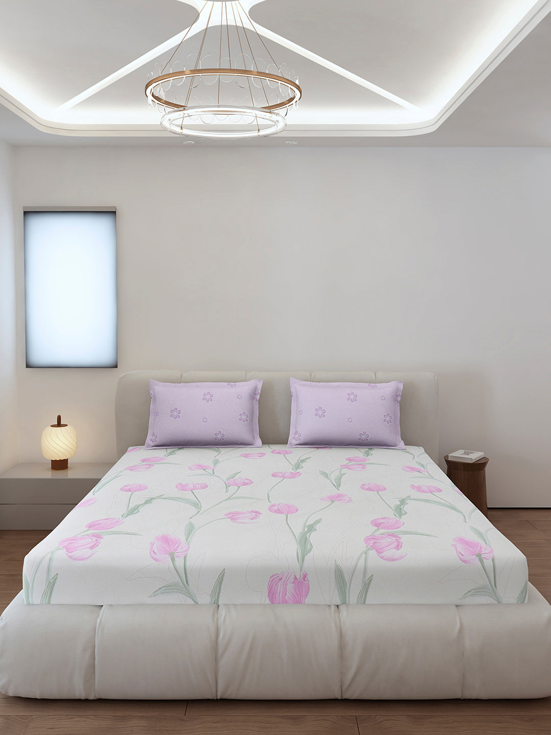 130 GSM Polyester King Size 1 Bedsheet with 2 Pillow Covers (Stanley)