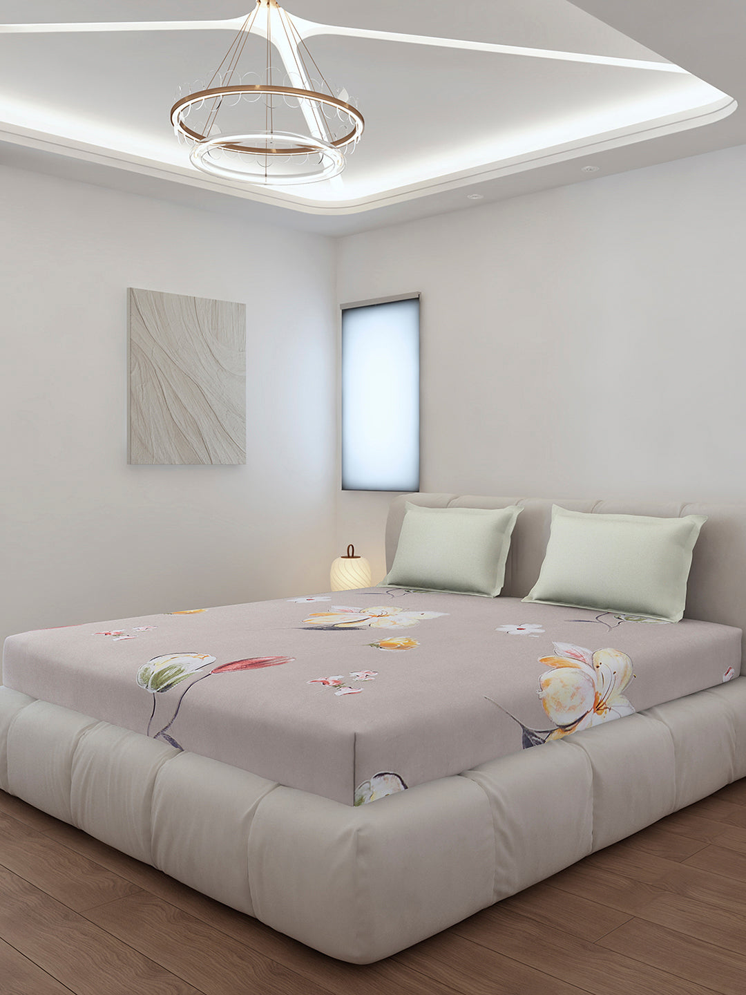 130 GSM Polyester King Size 1 Bedsheet with 2 Pillow Covers (Stanley)