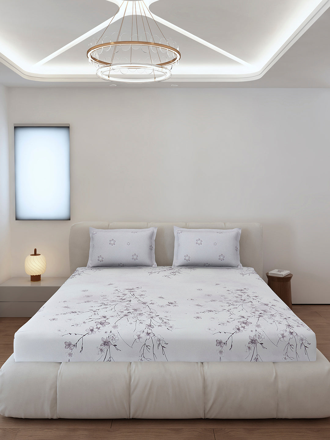 130 GSM Polyester King Size 1 Bedsheet with 2 Pillow Covers (Stanley)