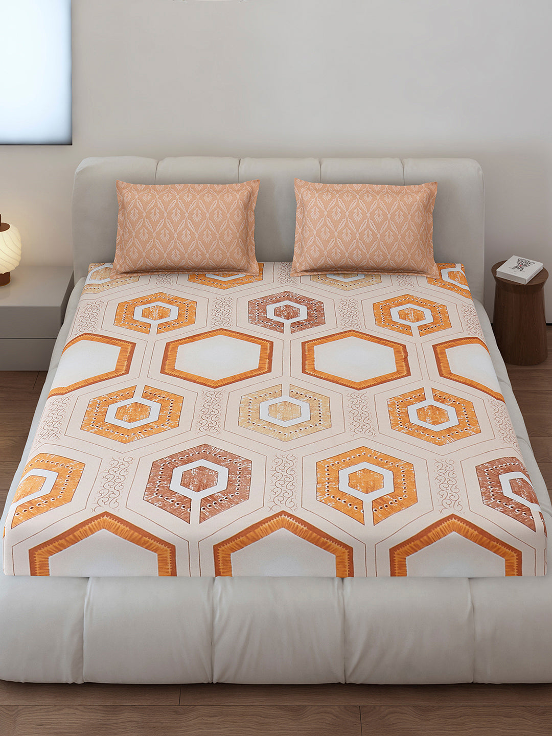 130 GSM Polyester King Size 1 Bedsheet with 2 Pillow Covers (Stanley)