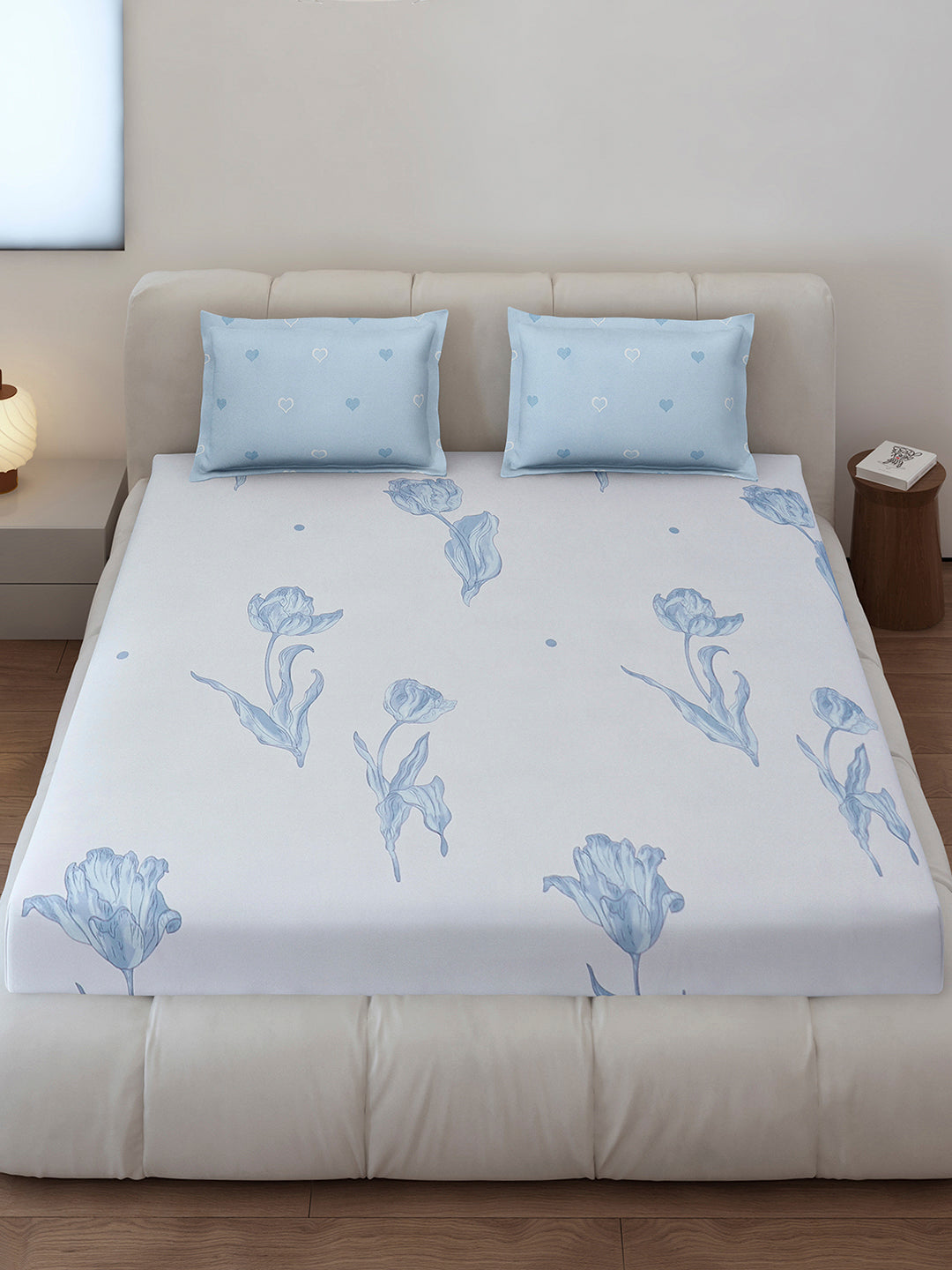 130 GSM Polyester King Size 1 Bedsheet with 2 Pillow Covers (Stanley)